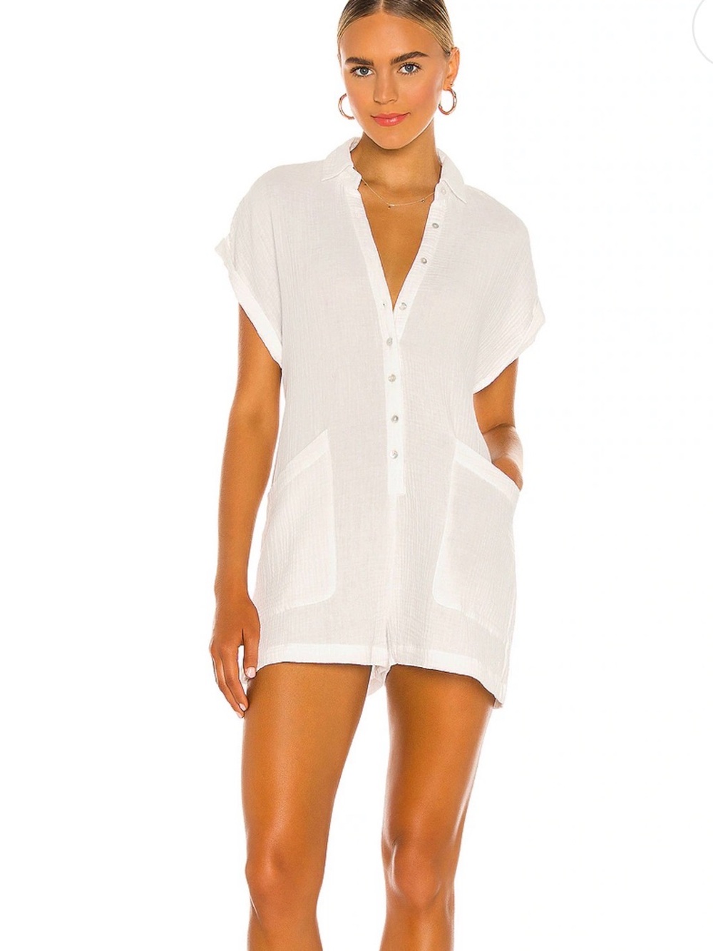 L*Space Mika Romper in White Cotton Gauze Cover Up